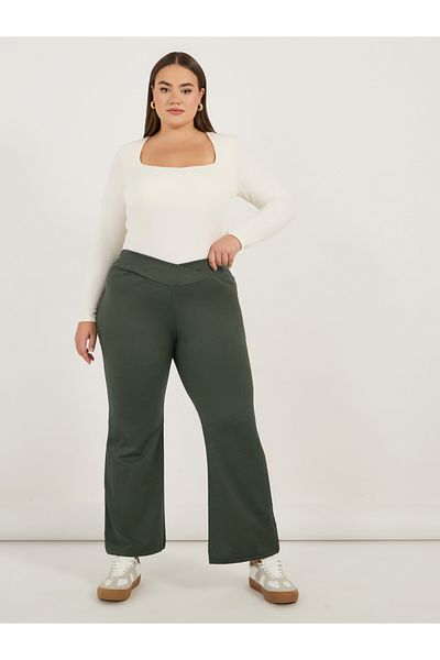 Styli Plus Size Criss-Cross Waistband High Rise Flared Pants
