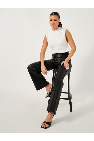 Styli Leather Look High Rise Wide Leg Pants
