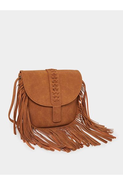 Styli Suede Look Crossbody Bag with Fringes Detail
