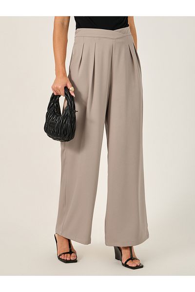 Styli Cross Waistband Wide Leg Pants with Side Seam Pockets