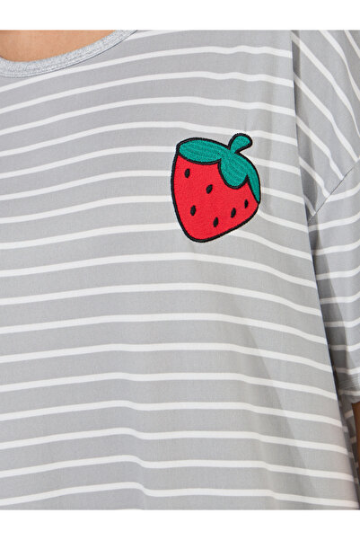 Take Two By Styli Strawberry Patch Detail Striped Sleep T-Shirt Dress
