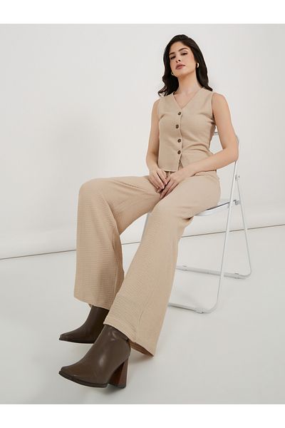 Styli Textured Wide Leg Pants with Elastic Waistband