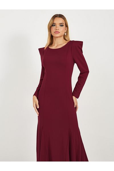 Styli Solid Puff Sleeves Mermaid Hem Maxi Dress