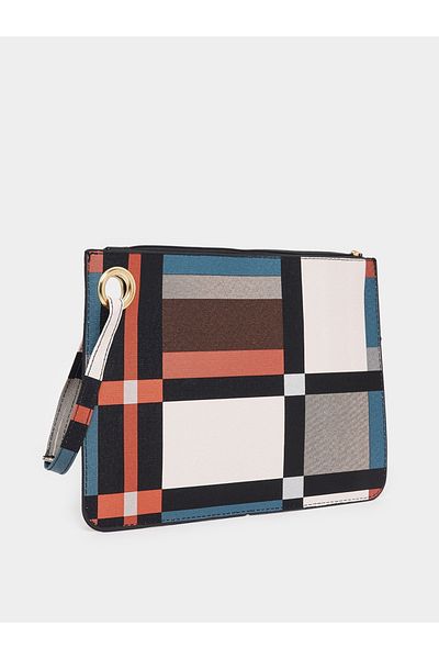 Styli Multi Striped Clutch with Zip Closure
