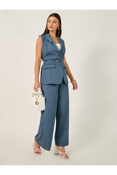 Styli Wide Leg Belted Pants with Side Pocket