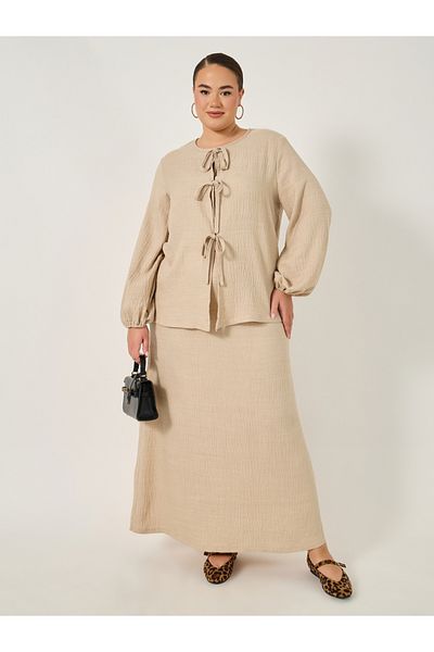 Styli Plus Size Textured Elasticated Waistband Maxi Skirt