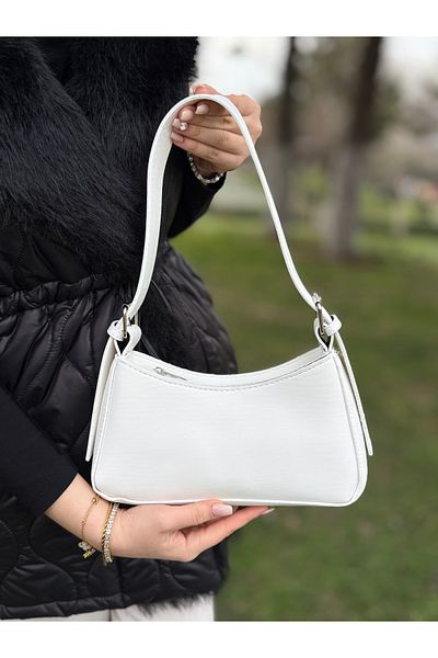 DEV 3 ADAM White Women's Baguette Stylish Hand and Shoulder Bag with Adjustable Strap