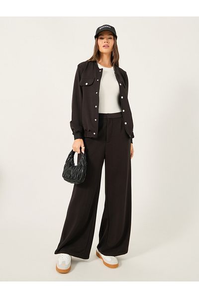 Styli Wide Leg Pants with Half Elastic Waistband