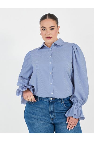 Styli Plus Size Striped Shirt with Flared Elasticated Balloon Sleeves