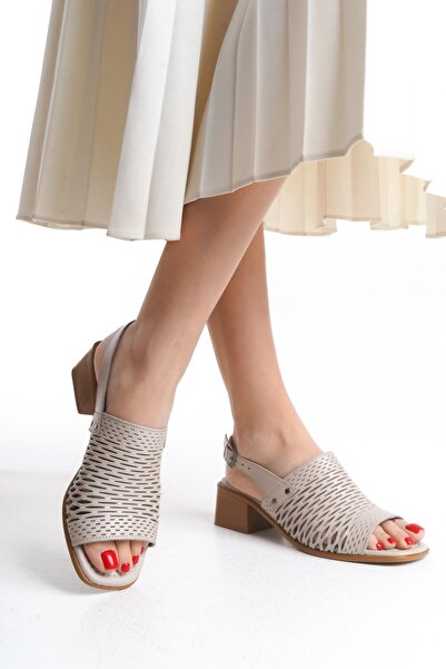 Tamdabu Ayakkabı Sandale de damă cu toc scurt din piele naturală bej Tmd 2025779