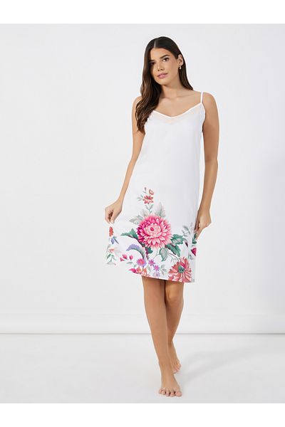 Styli Floral Print Lace Insert Strappy Slip Dress