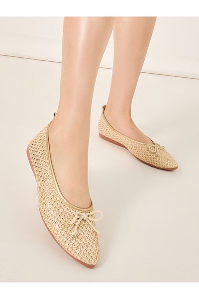 Styli Textured Slip-On Bow Detail Ballerina Shoes