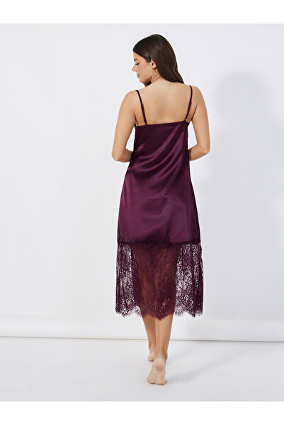 Styli Satin Cowl Neck Cami Lace Detail Slip Dress