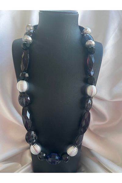 COCOSH TAKI Black Silver Color Stone Long Multiple Special Design Necklace