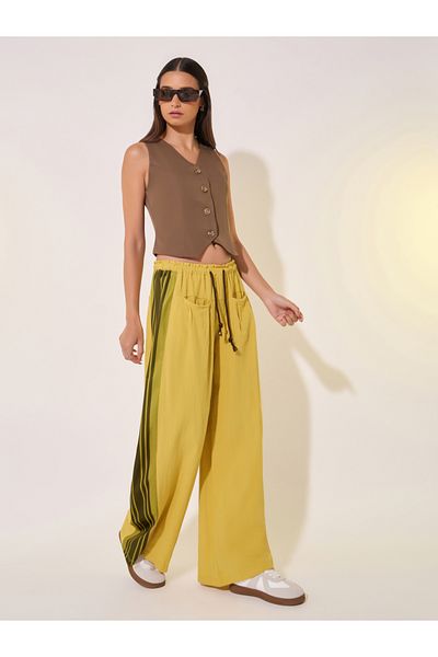 Take Two By Styli Striped Mid-Rise Wide Leg Pants with Drawstring