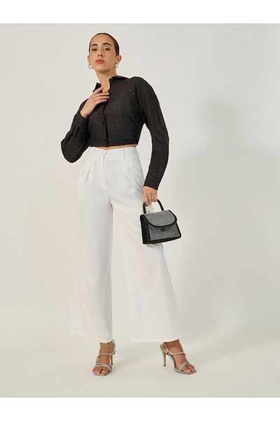 Styli High Rise Wide Leg Pants with Belt Loop Detail