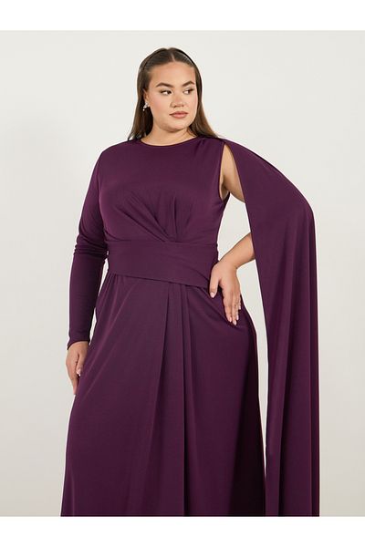 Styli Plus Size Wrap Front Cape One Sleeve A-Line Maxi Dress
