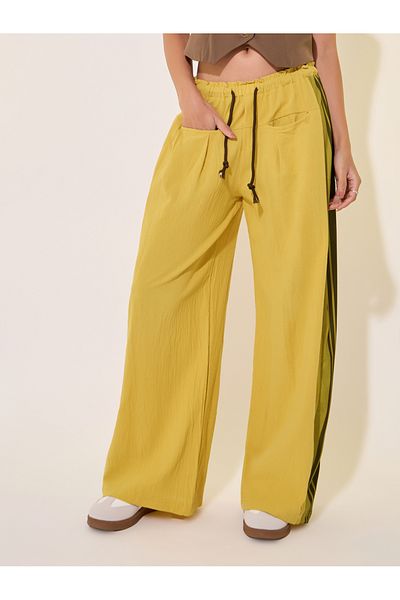 Take Two By Styli Striped Mid-Rise Wide Leg Pants with Drawstring