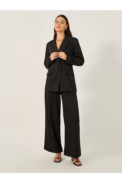 Styli Cross Waistband Wide Leg Pants with Side Seam Pockets