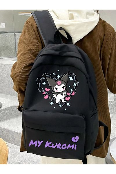 weywot Kuromi Purple Chain Heart Detail Double Printed School, Classroom, Course Backpack