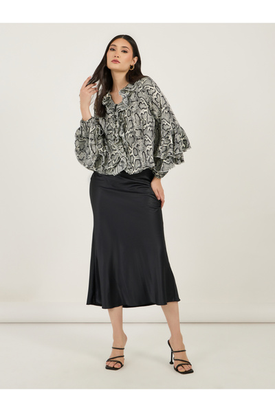 Styli Animal Print Flared Sleeves Top with Ruffle Details