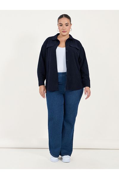 Styli Plus Size Textured Oversized Shirt with Flap Pockets