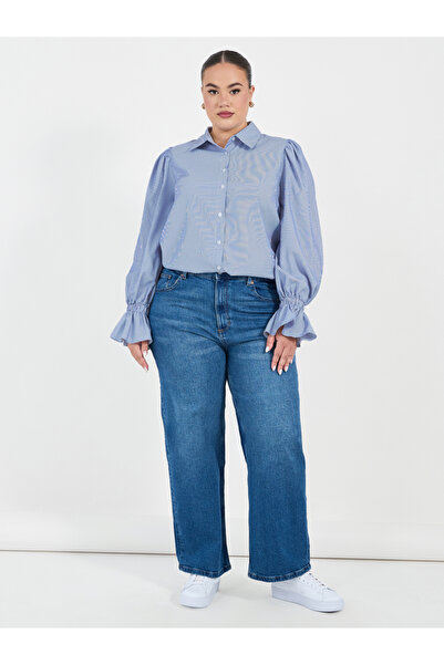 Styli قميص مخطط بمقاس كبير بأكمام مطاطية واسعة منفوخة