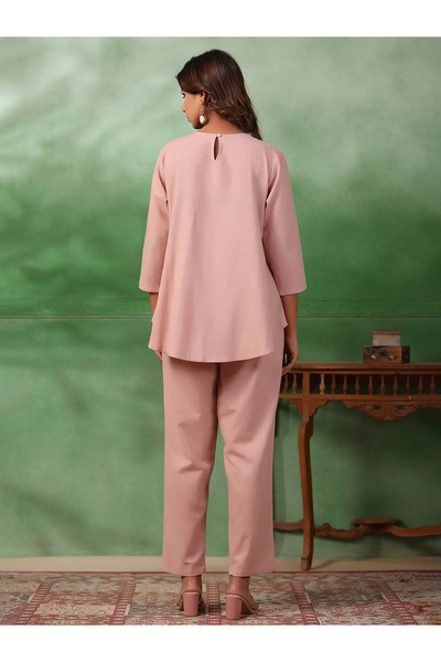 Sanskrutihomes By Styli Solid High Low Top and Straight Leg Set