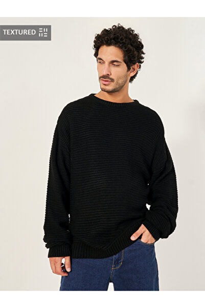 Styli سترة محبوكة بنمط الوافل، بقصّة مريحة، ورقبة دائرية