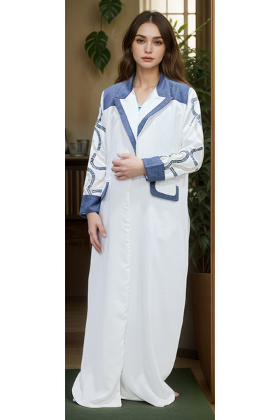 Generic White crepe abaya with blazer and embroidery on the sleeves