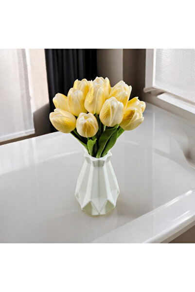 OznCicekTasarim Yapay Islak Lale Altın Sarı 10 ' Lu Premium Gold Design