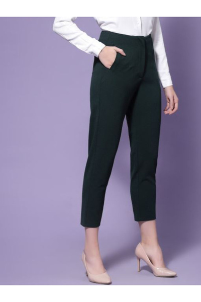 Kassually By Styli Tapered Fit High Rise Cropped Trousers