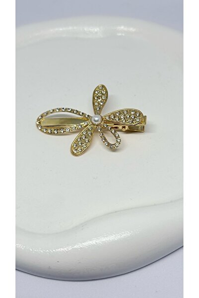 GM TAKI دبوس شعر بتصميم زهرة حجر الزركون الذهبي اللون مع تفاصيل لؤلؤية