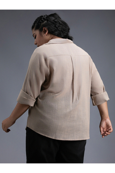 High Star By Styli Plus Size Classic Collar Oversized Shirt with Patch Pocket