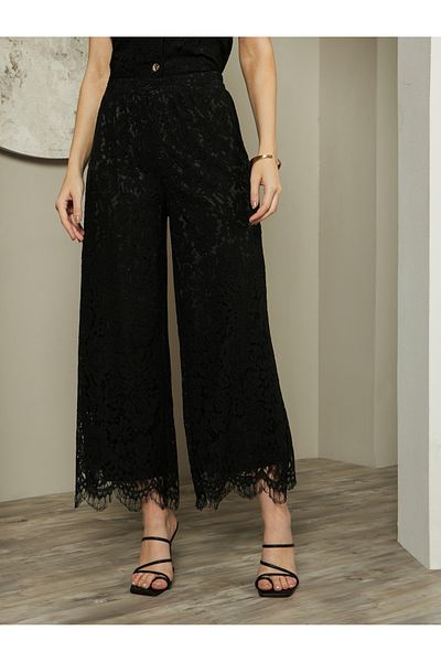 Styli Mid Rise Wide Leg Lace Pants