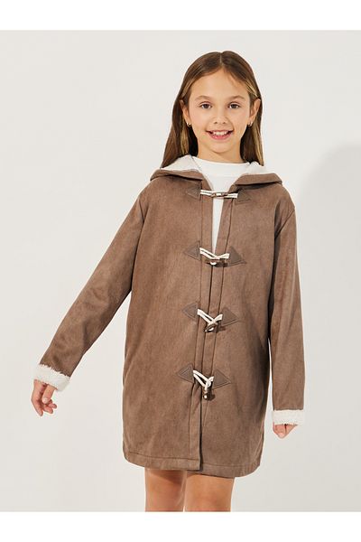 Styli Fur Trim Sleeves Longline Hooded Coat