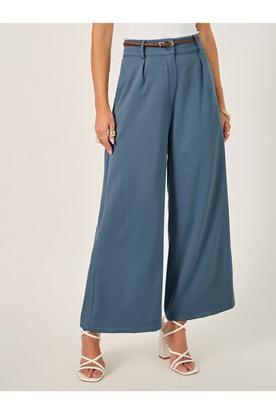 Styli Wide Leg Belted Pants with Side Pocket