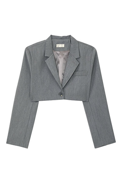 Reborn society Stylish Lapel Detailed Crop Blazer for Women