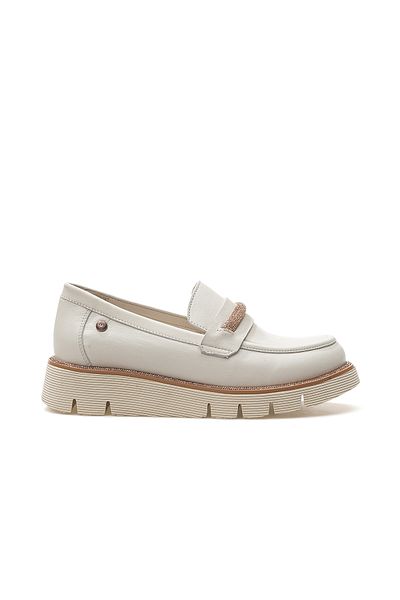 Mammamia Women's Genuine Leather Stone Casual Shoes Z Cream 25Y D25Ya-3740