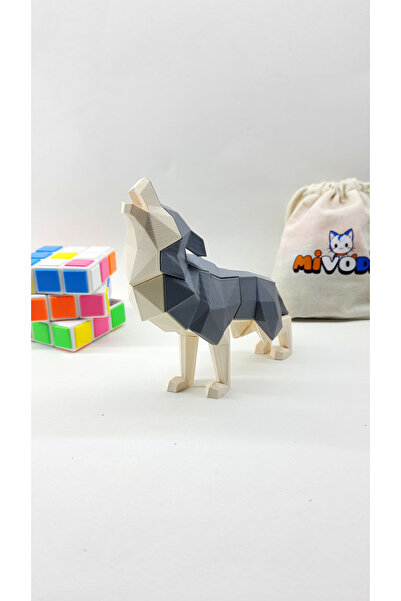 Mivodi 3D Yapboz - Mıknatıslı 3D Kurt Puzzle / 3dm Kurt Yapboz (Gri)