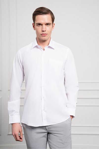 Morven Men's White Basic Regular Fit Hard Collar Pocket Shirt