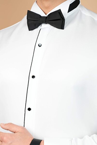 Terziayhan Λευκό Atayaka πουκάμισο με μανίκια με λεπτή εφαρμογή από βαμβακερό ύφασμα γαμπρού