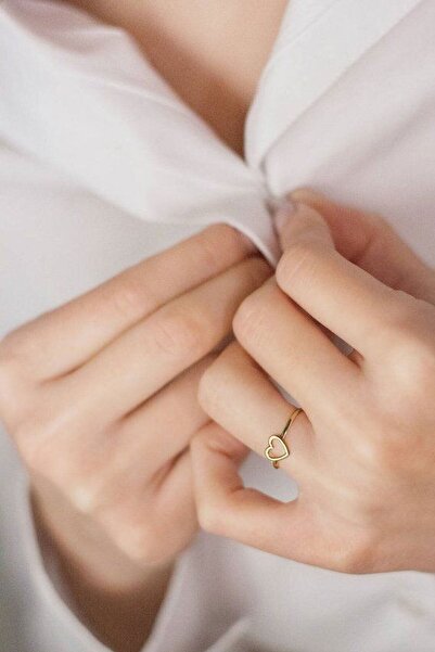 Papatya Silver 925 Ayar Altın Kaplama Ayarlanabilir Ölçülü Gümüş Kalp Yüzük