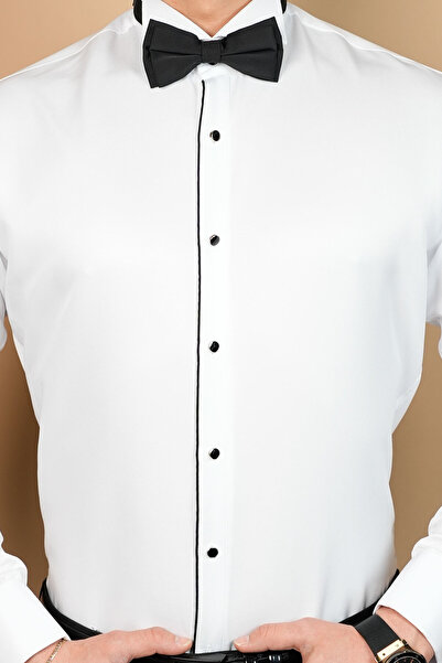 Terziayhan Λευκό Atayaka πουκάμισο με μανίκια με λεπτή εφαρμογή από βαμβακερό ύφασμα γαμπρού