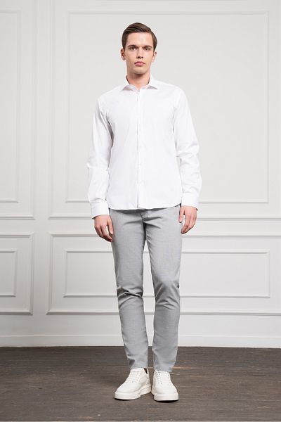 Morven Cămașă pentru bărbați din bumbac alb, slim fit, cu guler italian