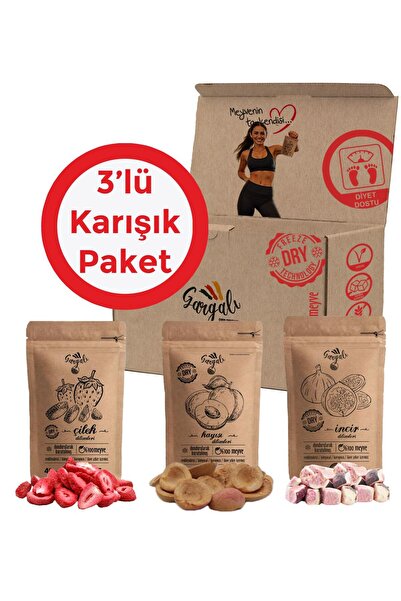 gargalı Karışık Meyve Sepeti - Dondurularak Kurutulmuş Meyve Cipsi - 3lü Paket - Üretici Firmadan