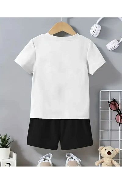 vinraus Girl\Boy's White-Black Italia Printed Shorts-Tshirt Set