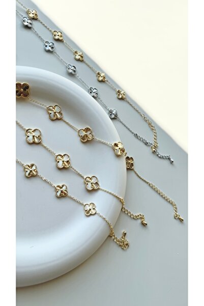 Soles 14 Ayar gold renginde yonca Çelik bileklik