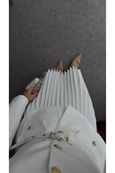 buqre's moda Set de fuste cu jachetă cu nasturi aurii plisate premium