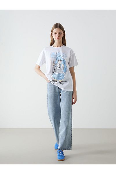 LC Waikiki Γυναικείο μπλουζάκι με στάμπα LCW Crew Neck